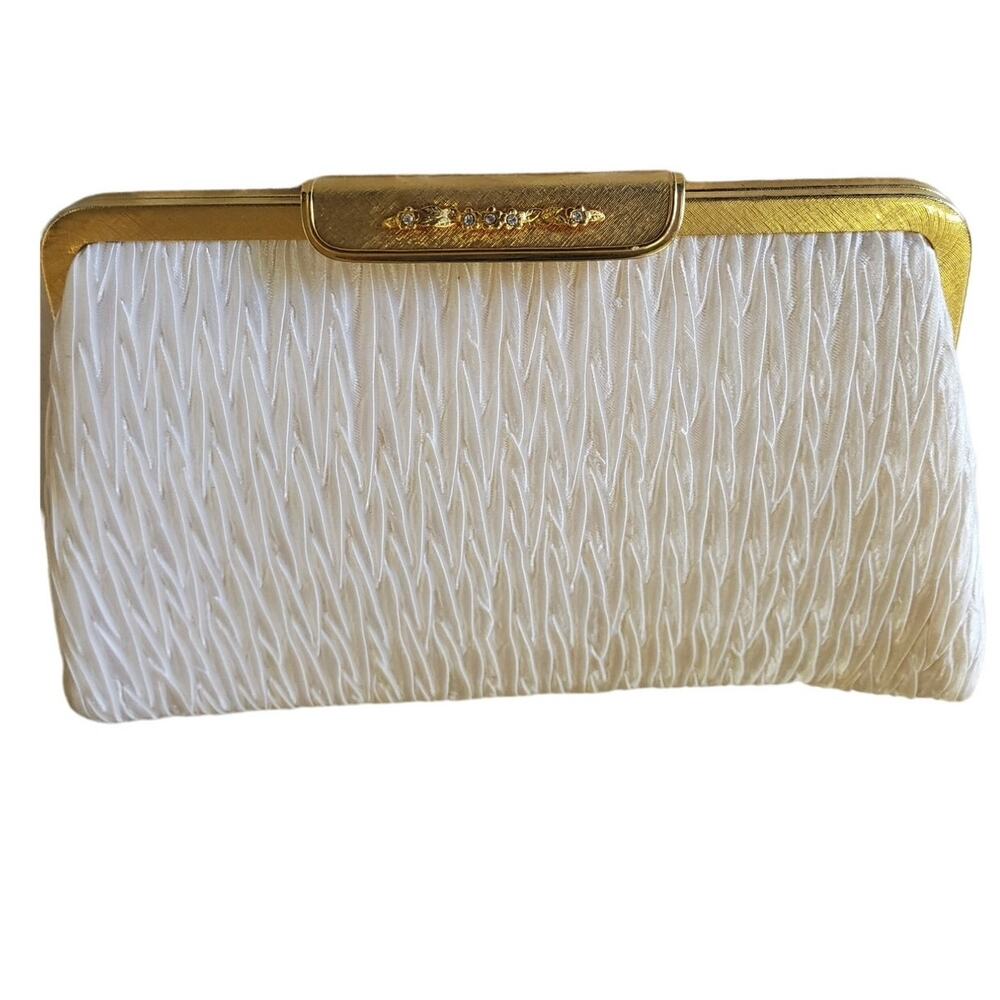 Vintage La Regale Ivory Evening Purse Satin Lining Clutch Cocktail Wedding